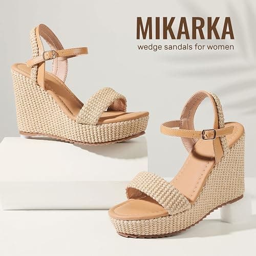 mikarka Women's Espadrille Wedge Sandals: Ankle Strap Platform Open Toe Wedges - Stylish High Heel Dressy Summer Wedges for Women, Inspired by Espadrilles thumbnail 3