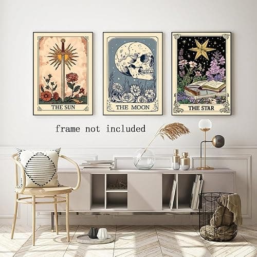 Set of 3 The Sun Moon Star Wall Art Mystical Tarot Card Print Earthy Boho Celestial Pictures Decor Astrology Posters Spiritual Witchy Room Aesthetic Painting for Bedroom 8x12inch Unframed thumbnail 4