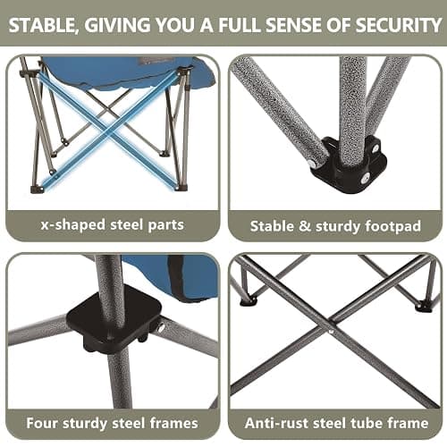 Colegence Oversized Camping Chair for Adults, Padded Lawn Chair 2 Pack | Heavy Duty Folding Camp Chair with Cup Holder, Storage Pockets for Outdoor Sports Garden Beach Portable Supports 500lbs, Blue thumbnail 8