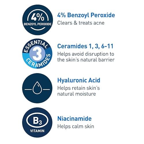 CeraVe Acne Foaming Cream Cleanser, 4% Benzoyl Peroxide Face Wash With Hyaluronic Acid, Niacinamide & Ceramides, Gentle Daily Acne Treatment For Face thumbnail 4