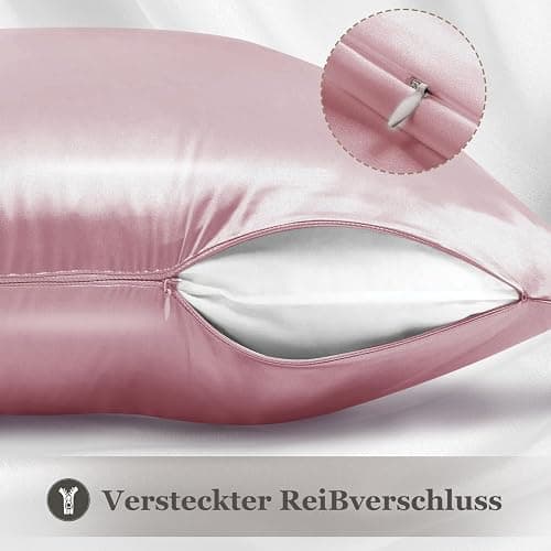 Adubor 100% Seidenkissenbezug 40x80cm für Haar und Haut, mit verstecktem Reißverschluss, beide Seiten, 22 Momme Seide, Fadenzahl 900 (Mittelrosa, 1 Stück) thumbnail 5