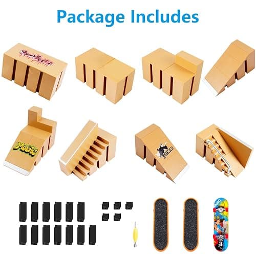 Fingerboard Skate Park Kit,Skateboard Finger Toys with 3 Finger Skateboards & 8 Skatepark Deck Ramp for Boys or Girls Gift, Mini Finger Board Skate Training for Kids Ages 5 and up thumbnail 4