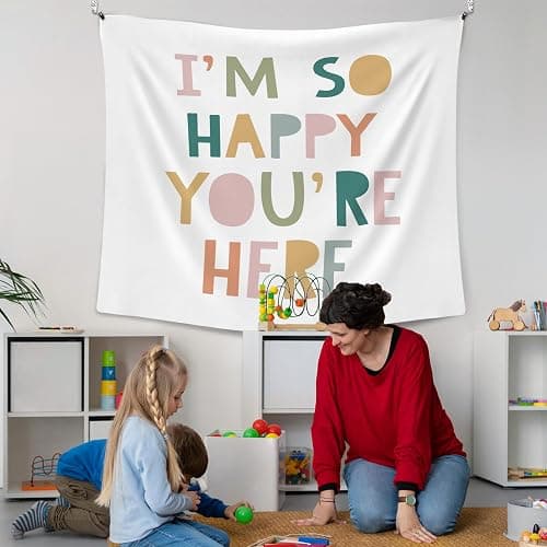 XLDLIOO Boho Classroom Tapestry, Boho Classroom Decor, Inspirational Wall Tapestry Hanging for Bedroom, I'm So Happy You're Here, Educational Welcome Tapestries Wall Decor Art for Kids Dorm Living Room Party 60x50in - 60x50in - happy thumbnail 5