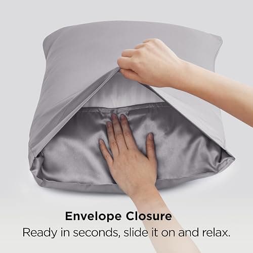 Bedsure Satin Pillowcases, Similar to Silk Pillowcase 2 Pack,Cooling Pillow Case for Sleeping Women with Envelope Closure, Gifts for Women Men, Dark Grey, Queen Size, 20x30 Inches, 2pcs thumbnail 7