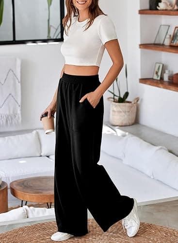 Aleumdr Women's Wide Leg Sweatpants Elastic High Waisted Long Pants Casual Loose Yoga Pants with Pockets 2025 thumbnail 4