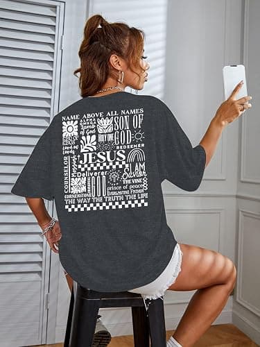 Jesus Oversized Shirts Women Christian: Faith Tshirt Bible Verse Shirts God Religious Tee Christian Inspirational Tops thumbnail 3