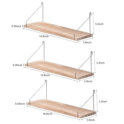 MITIME Floating Shelves Set of 3 Rustic Solid Wood Floating Shelf Wall Storage Shelves for Living Room, Bedroom, Bathroom, Kitchen Laundry, Office,no Drill Shelf(Light Color L+L+L) thumbnail 3