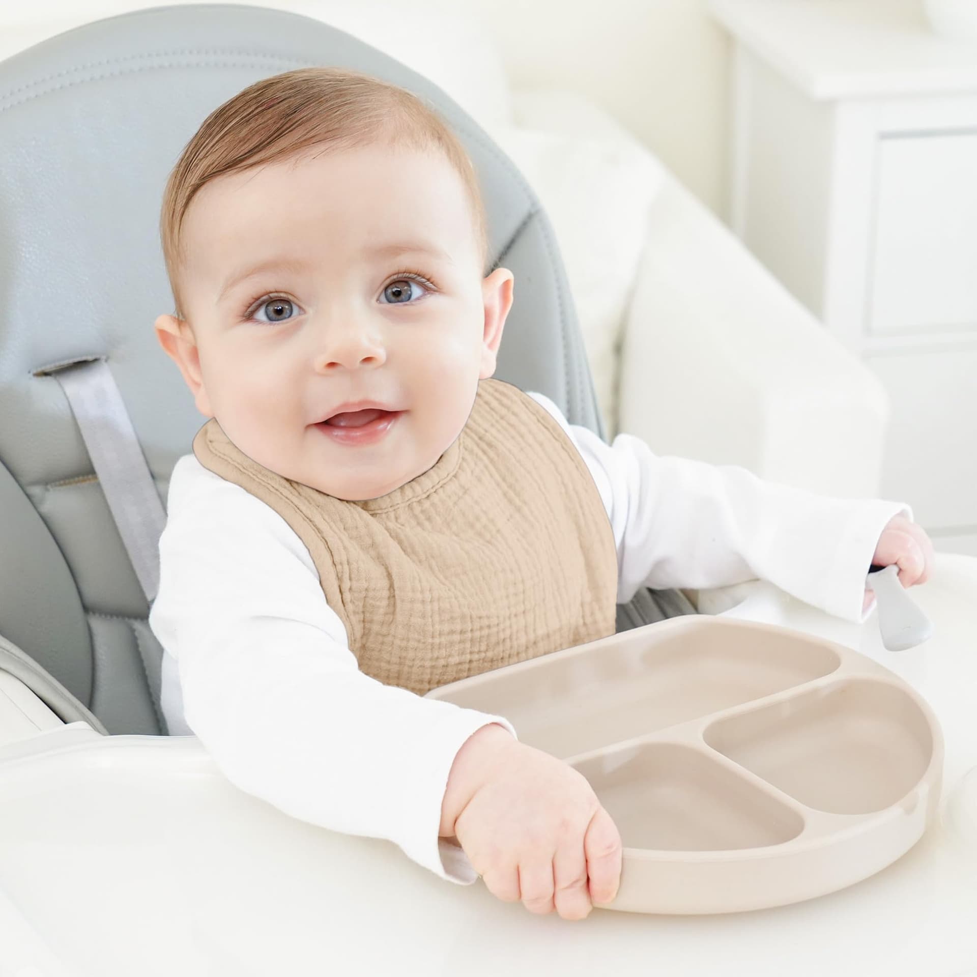 Bearmoss Muslin Baby Drooling Bibs 8 Pack, 100% Cotton Square Adjustable Bandana Bibs for Baby Girls Boys Teething Drool (Coconut Mocha) thumbnail 7