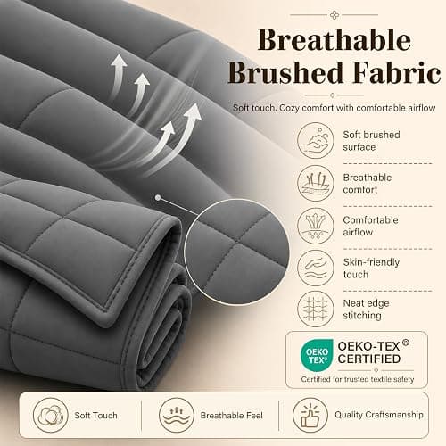 L'AGRATY Weighted Blanket for Adults 15lbs, 48"x72", Dark Grey Twin Full Size Heavy Throw Blanket, Cooling, Breathable, Microfiber with Glass Beads, Big, Washable, All-Season thumbnail 6