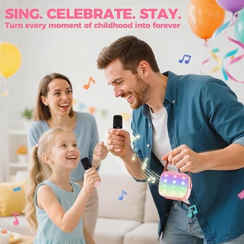 YLL Mini Karaoke Machine for Kids Adults, Portable Bluetooth Speaker with 2 Wireless Microphones, TOP Birthday Gifts Toys for Girls Ages 3, 4, 5, 6, 7, 8, 9,10,11,12+ Years Old Toddler (Lightpink) thumbnail 7