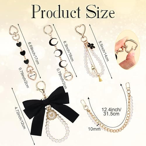 Sureio 5 Pcs Bag Extender Chain Pearl Purse Chain Ribbon Bow Keychain Extender Bag Strap Purse Charms Accessories for Handbag thumbnail 2