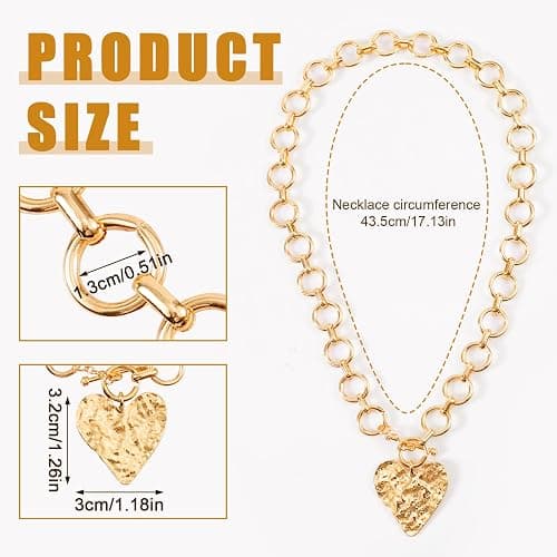 Mikovivi Chunky Gold Pendant Necklaces for Women, Large Statement Hammered Heart Pendant Necklace Vintage Chunky Gold Chain Necklace for Women Trendy Jewelry Gift thumbnail 2