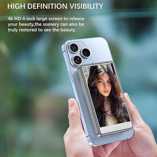 Vlog Selfie Monitor Screen for iPhone (NOT Support 17), Rear Camera for Selfie Vlog Live Stream, Magnetic Mount Wireless Connection with Remote Control (Grey) thumbnail 4
