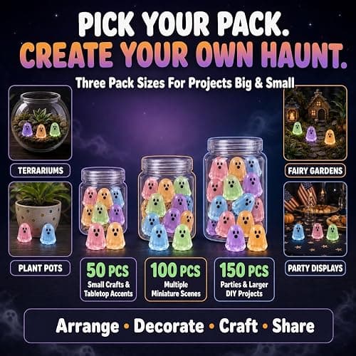 Glow in Dark Cute Ghost Resin Bead Set Halloween Mini Ghost Figurines | Luminous Ghosts Decorative 6 Colors Colorful Tiny Glowing Halloween Party Ornaments Micro Landscape Filler Decor Accessories thumbnail 7