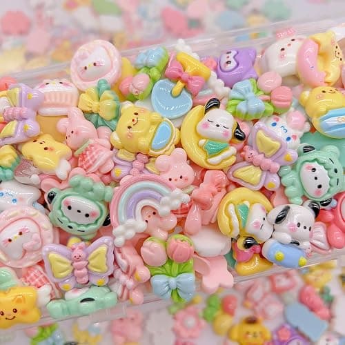 FULUSODO 60pcs Embellishments Cute Set, Flat Back Bulk Mixed Resin Ornament Scrapbooking Set thumbnail 4