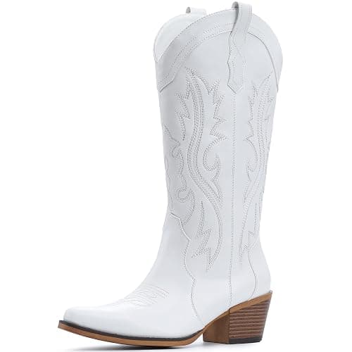 IUV Cowboy Boots For Women Western Cowgirl Boots with Chunky Heel Mid Calf Snip Toe Ideal for low insteps thumbnail 3