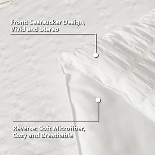 CozyLux King Comforter Set with Sheets White Seersucker Bed in a Bag 7-Pieces All Season Bedding Sets with Comforter, Pillow Sham, Flat Sheet, Fitted Sheet, Pillowcase - White - King thumbnail 7