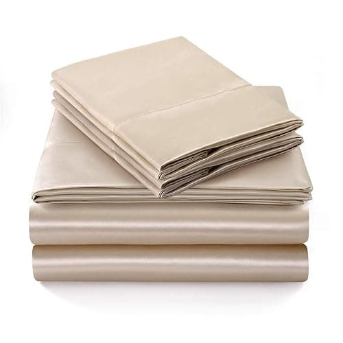 SiinvdaBZX 4Pcs Extra Deep Pocket Satin Sheet Set Queen Size, Ultra Silky Soft Beige Satin Queen Bed Sheets Deep Fitted Sheet Set Fits 18-24 Inch Deep Pocket Mattress thumbnail 8