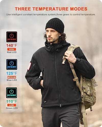 DEWBU Heated Jacket for Men with 12V Battery Pack Winter Outdoor Soft Shell Electric Heating Coat thumbnail 4