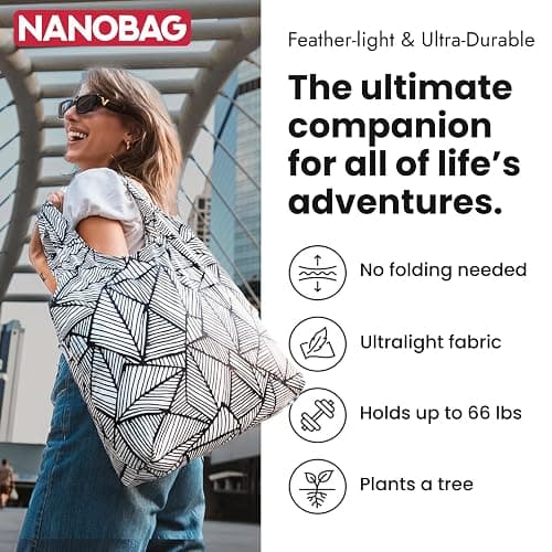 Nanobag Ultra-Lightweight Foldable Tote for Women & Men, Reusable Grocery & Travel Bag, Packable Collapsible Compact Market Essential (Standard Stars) thumbnail 3
