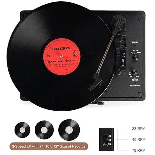 Retrolife® Vinyl Record Player with Speakers, Bluetooth Vinyl Player-Black | Portable, 3-Speed BT Turntable, Belt-Driven, RCA Line Out & Headphone Jack, Auto Stop, Plays 7/10/12" Records, 33/45/78 RPM thumbnail 3