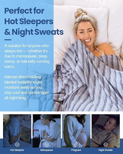 Ailemei Direct Cooling Throw Blanket for Hot Sleepers,Double Sided Cold Effect, Lightweight Breathable Summer Bed Blanket for Couch, Transfer Heat to Keep Body Cool Night Sweats,50"x70" thumbnail 6