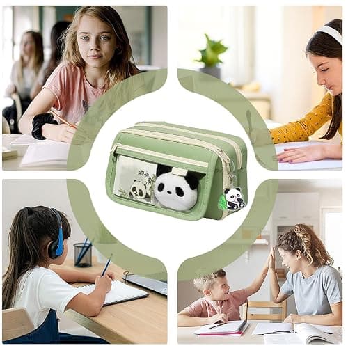 Large Capacity Panda Pencil Case, Multi-layer Cute Pencil Case for Girls, Zipper Pen Pouch Holder with Panda Keychain Brooch Notepad, Ka-waii Pencil Case, for Markers Erasers & Stationery Supplies thumbnail 3