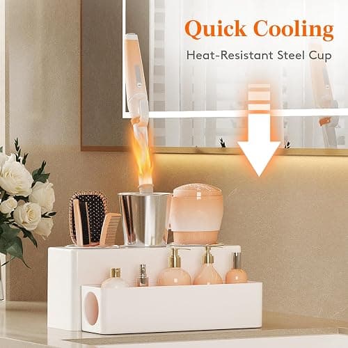 Lifewit Hair Tool Organizer, Removable Hair Dryer Holder Countertop, Acrylic Hot Tools Organizer with 3 Stainless Cups for Curling Iron, Straightener, Hairbrush, Makeup Accessories in Bathroom, White thumbnail 4
