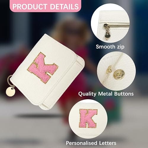 Girls Wallet, Initial Women's Wallets, White Small Wallet for Kids with 5 Card Slots Holder, Personalised Purses Gifts for Girls and Women, Birthday Gift, Christmas Gifts, Travelling Wallets Gift thumbnail 4