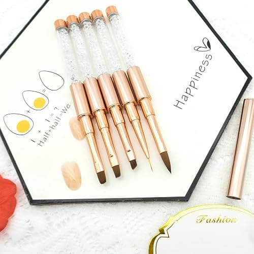 Pinceau Nail Art Ongles Gel Professionnel avec Capuchon Bouchon - LEA-SHALL 5 Pièces Pinceaux Fin Liner/Plat/Rond/Acrylique French pour Ongle Peinture Acrylique UV Construction Set ã Brosses Strass thumbnail 3