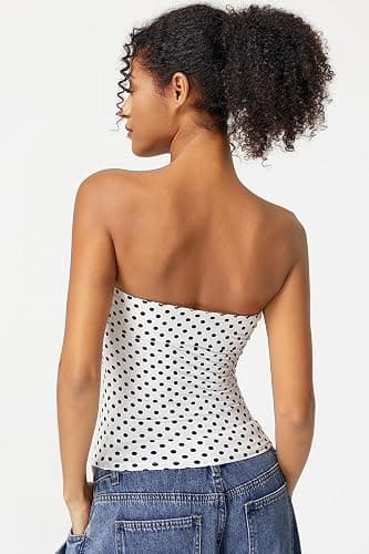 QINSEN Women's Tube Tops Strapless Bandeau Tops Double Lined Slim Fit Summer Going Out Tank Tops thumbnail 2