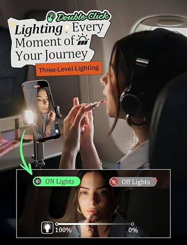 LISEN Best Airplane Tech Gadgets Tech Accessories Airplane Phone Holder (LED Light) Travel Essentials for Flying Gifts for Women Her Long Flight Travel Accessories for Women Men Selfie Photography thumbnail 3