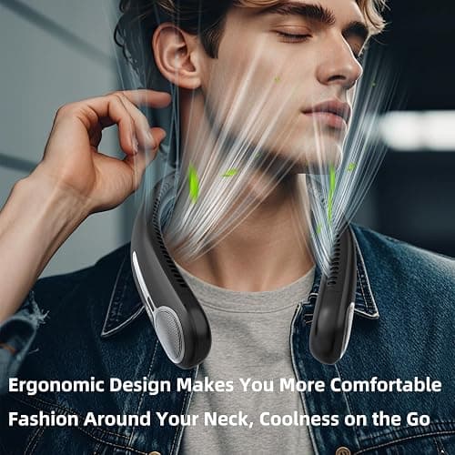 Portable Neck Fan, Personal Wearable Bladeless Fan, 6000mAh USB Rechargeable, 360° Airflow, LED Display, 4-Speeds, Hands Free Fan for Outdoor Indoor, Birthday Gifts for Men Women Dad Mom (Black) thumbnail 6