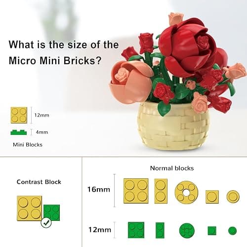 SJIADA 8 Pieces Flower Block Set- 1361 Pieces, Plant and Succulent Toys，Birthday Gift for Women and Girls As a Decoration or Adult Block Toy thumbnail 6