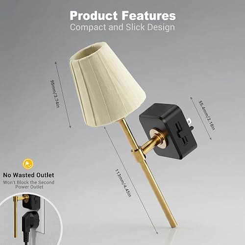 JandCase Night Lights Plug into Wall, Vintage Nightlight with Dusk to Dawn Sensor, 0-100LM Dimmable, Pleated Fabric Beige Lamp for Living Room Bedroom Hallway thumbnail 4