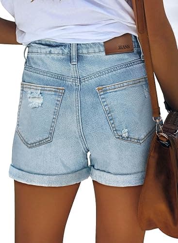 Angerella Denim Shorts for Women Mid Rise Ripped Jean Shorts Stretchy Folded Hem Hot Short Jeans thumbnail 3