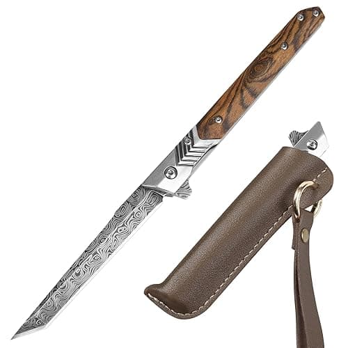ITOKEY EDC Pocket Knife for Men, 3.7 inch Slim Folding Knife with Tanto Blade and Liner Lock, Unique Gentleman's Gift, Thin Cool Knives for Outdoor Camping, Pocket Sheath for Keychain Everyday Carry
