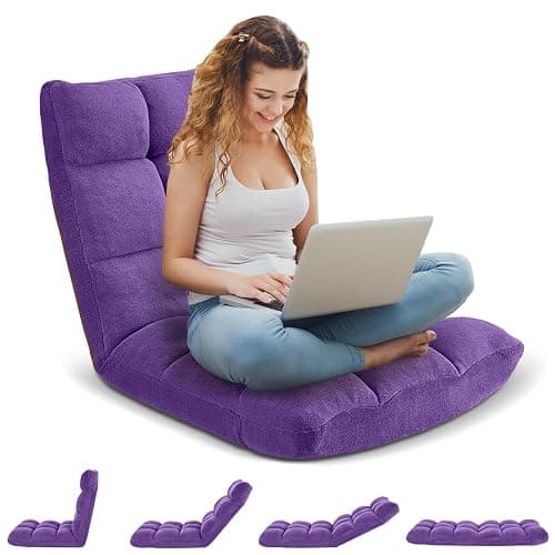 Avocahom Folding Floor Gaming Chair, Adjustable 14-Position Backrest, 6-Inch Thick Flannel and Skin-Friendly Cotton Sponge, Breathable, Ideal for Gaming, Meditating, Sleeping, Purple thumbnail 4