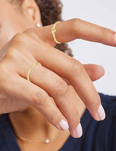 RLMOON 8-12PCS 14K Gold Ring Set for Women Non Tarnish Dainty Silver Rose Gold Thumb Stackable Stacking Rings Heart CZ Pinky Rings Plain Band Size 4-12 thumbnail 5
