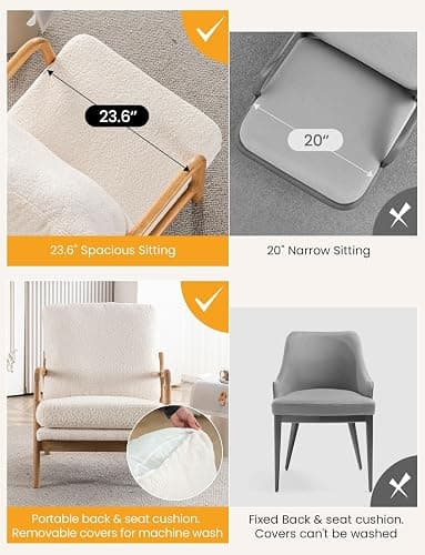Mixcous Mid Century Modern Accent Chairs for Living Room, 23” Wide Comfy Chair for Bedroom, Small Cozy Sherpa Reading Chairs for Adults, 108° Lounge Arm Chair with Detachable Cover, 5.5" Foam Cushion thumbnail 3
