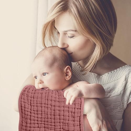 Looxii Muslin Burp Cloths Baby Girl 6 Pack - 20" x 10" - Ultra Soft & Absorbent, 6-Layer 100% Cotton for Spit Up & Drool- Gentle Baby Burping Cloth, Newborn Essentials Shower Gift Girl, Gradient Pink thumbnail 7