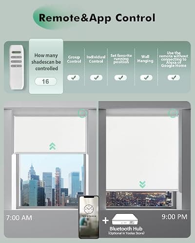 Yoolax Motorized Blinds with Remote, Blackout Automatic Shades for Indoor Windows, Easy Install Electric Roller Shades for Bedroom Living Room Office, Custom Size (Fabric White) thumbnail 4