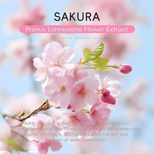 9PC Sakura Skin Care Set for Teen Girls, Japanese Skincare Gift Kit | Sakura skin care gift kit with cleanser, serum, cream, sunscreen, brush, headband, hair tie, card & bag for teen pamper thumbnail 4