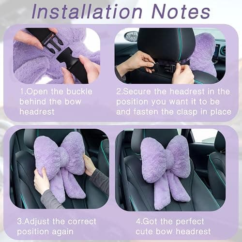 Macarrie 2 Pcs Purple Car Neck Pillow Bow, Plush Solid | Butterfly Bow Car Headrest Pillow, Comfortable Seat Neck Support, Cute Head Rest Accessories, for Women Driver Interior Decor thumbnail 4