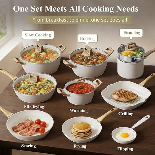 Bazova 25Pcs Pots and Pans Set Non Stick, Titanium-Reinforced Ceramic Cookware Set Non Stick, Non Toxic PFAS-Free Induction Ready, Long-Lasting Performance, Full Kitchen Set with 3 Casseroles thumbnail 4