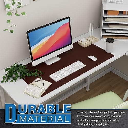K KNODEL Large Office Desk Mat, Leather Mouse Pad (31.5"x15.7", Dark Brown) | Desk Pad, Keyboard Pad, Computer and Laptop Mat, Desktop Protector and Cover, Writing Pad and Blotter for Home Office thumbnail 5