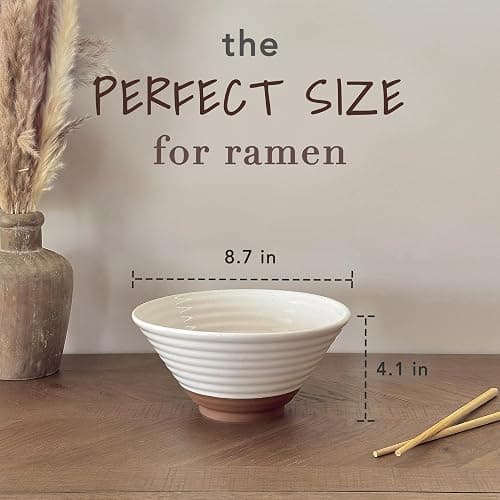 Mora Ceramic Ramen Bowl Set of 2, 45oz - Great for Pho, Miso Udon Soup, Instant Noodles, Serving, Thai or Asian Food - Microwave Safe Large Japanese Noodle Bowls, Modern Kitchen - Vanilla White thumbnail 3