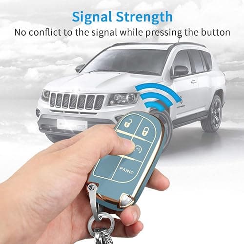 QBUC for Jeep Key Fob Cover with leather Keychain TPU Protection Key Case Compatible with Grand Cherokee Renegade Smart Key thumbnail 3