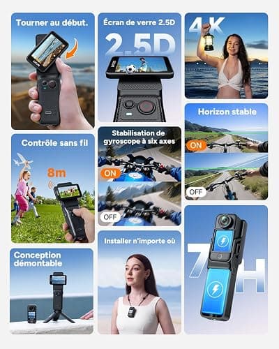 SJCAM C400 Camera Vlog Bundle (64G)-Caméra d'action 4K avec 7H d'Autonomie Exceptionnelle,Écran Tactile Rotatif 2.29",Imperméable,Stabilisation 6 Axes,pour Youtube,Vlog,Voyages,Activités,Noir thumbnail 2
