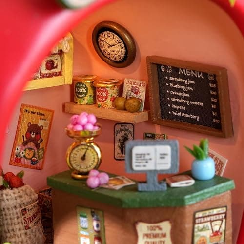 CUTEROOM DIY Miniature House Building Kit - Mini Dollhouse Kit for Adults with LED Lights, Realistic Mini House Building Model Kit, Creative Crafts Home Decor Gift- Berry Shop thumbnail 7
